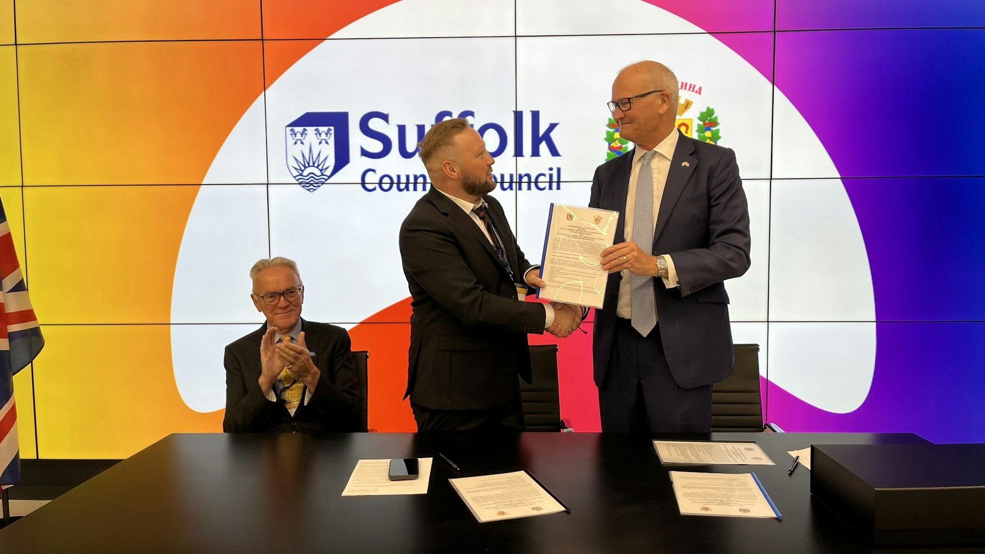 Mr Kohut and Cllr Matthew Hicks with the signed MoU